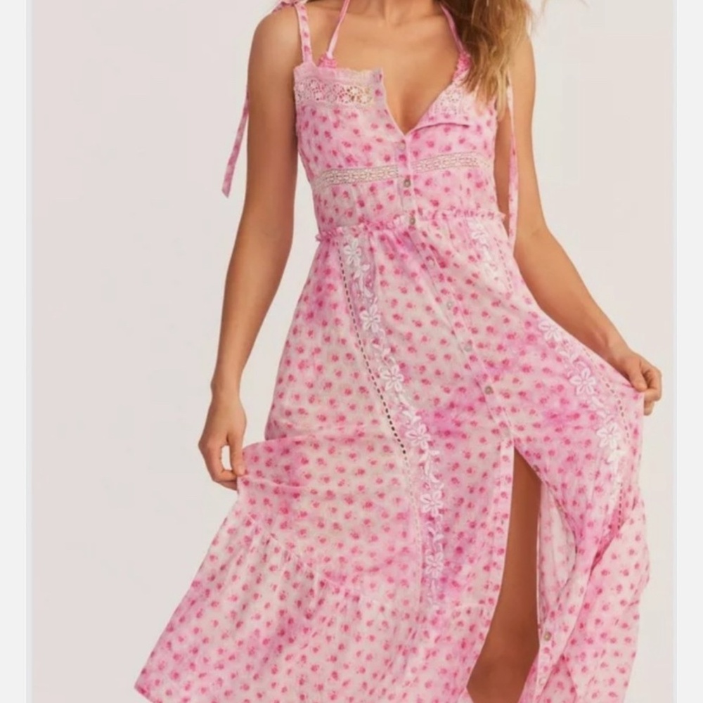 NWT LoveShackFancy Carlyle Cotton Crochet Ruffle Button Front Dress P XS $445